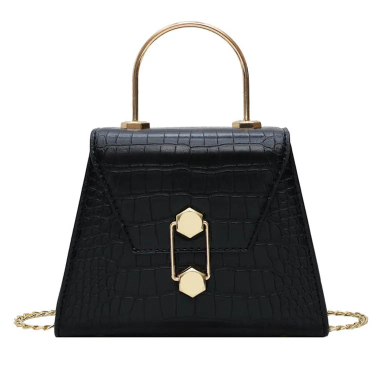 Vintage Leather Cross-Body Bag with Chain Buckle