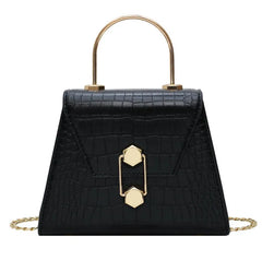 Vintage Leather Cross-Body Bag with Chain Buckle