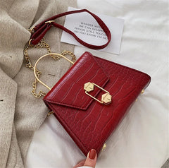 Vintage Leather Cross-Body Bag with Chain Buckle