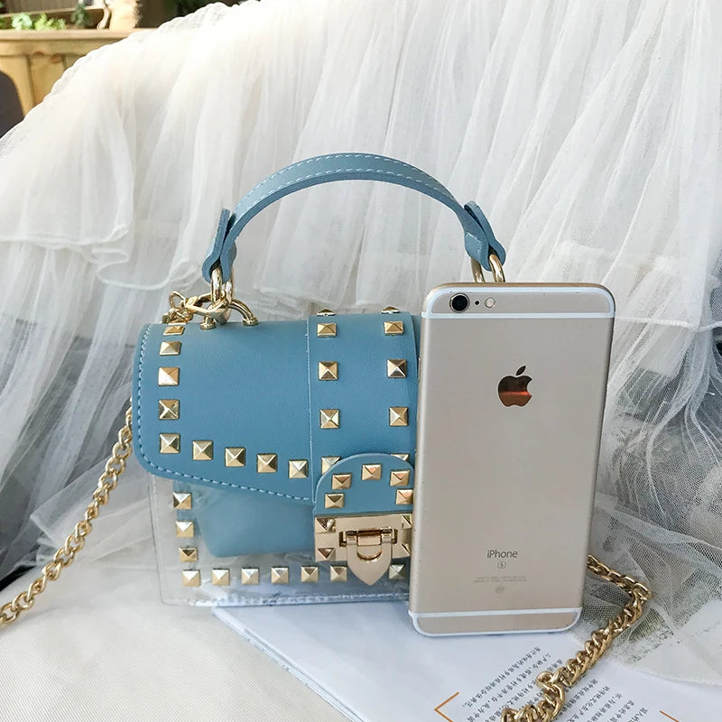 Cross Body Bags Transparent Purse Chains Rivet Women Handbags