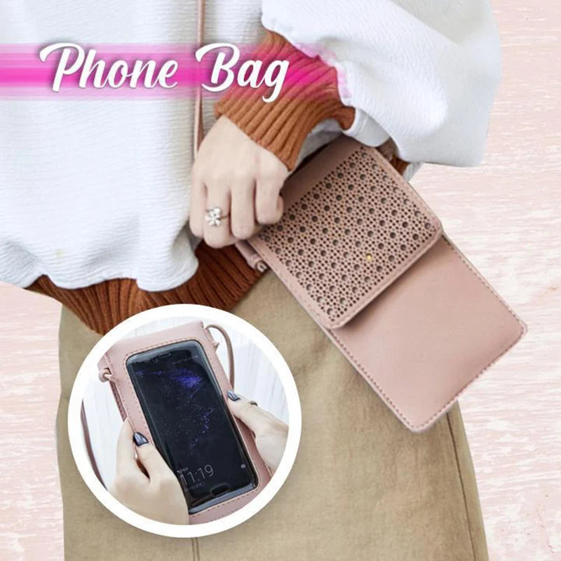 Cross Body Mobile Phone Bag with Clear Window Touch Screen