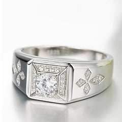 Cross Carving Zircon Ring Men's Silver Wedding Jewelry