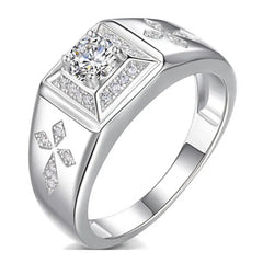 Cross Carving Zircon Ring Men's Silver Wedding Jewelry
