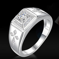 Cross Carving Zircon Ring Men's Silver Wedding Jewelry