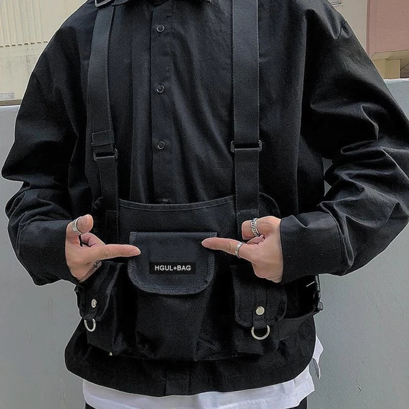 Punk Style Fanny Pack Chest Bag Men Streetwear Tactical Vest Bag