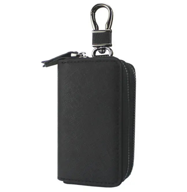 Cross Grain Leather Double Zipper Car Key Case