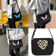 Feather Pattern Crossbody Bag Canvas Shoulder Bags Youth Satchel
