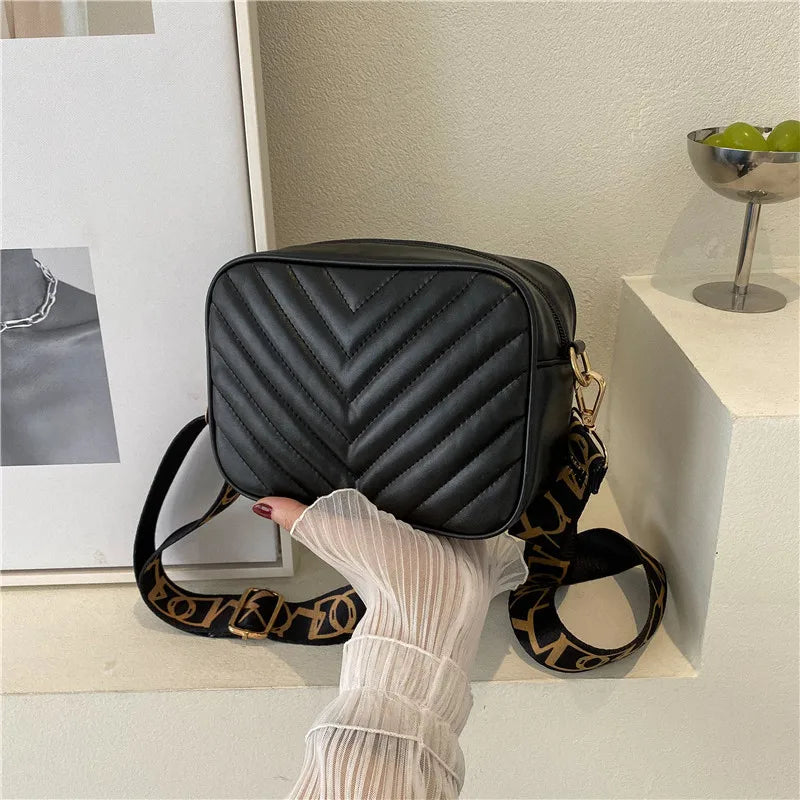 Small Flap Crossbody Bag Wide Straps Lady Shoulder Handbag