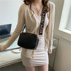 Small Flap Crossbody Bag Wide Straps Lady Shoulder Handbag