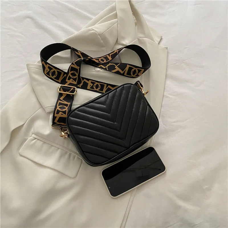 Small Flap Crossbody Bag Wide Straps Lady Shoulder Handbag