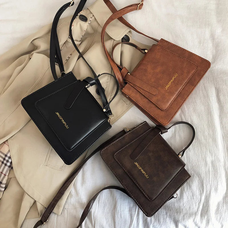 Brown PU Leather Crossbody Bag Women Arrival Casual Shoulder Handbags