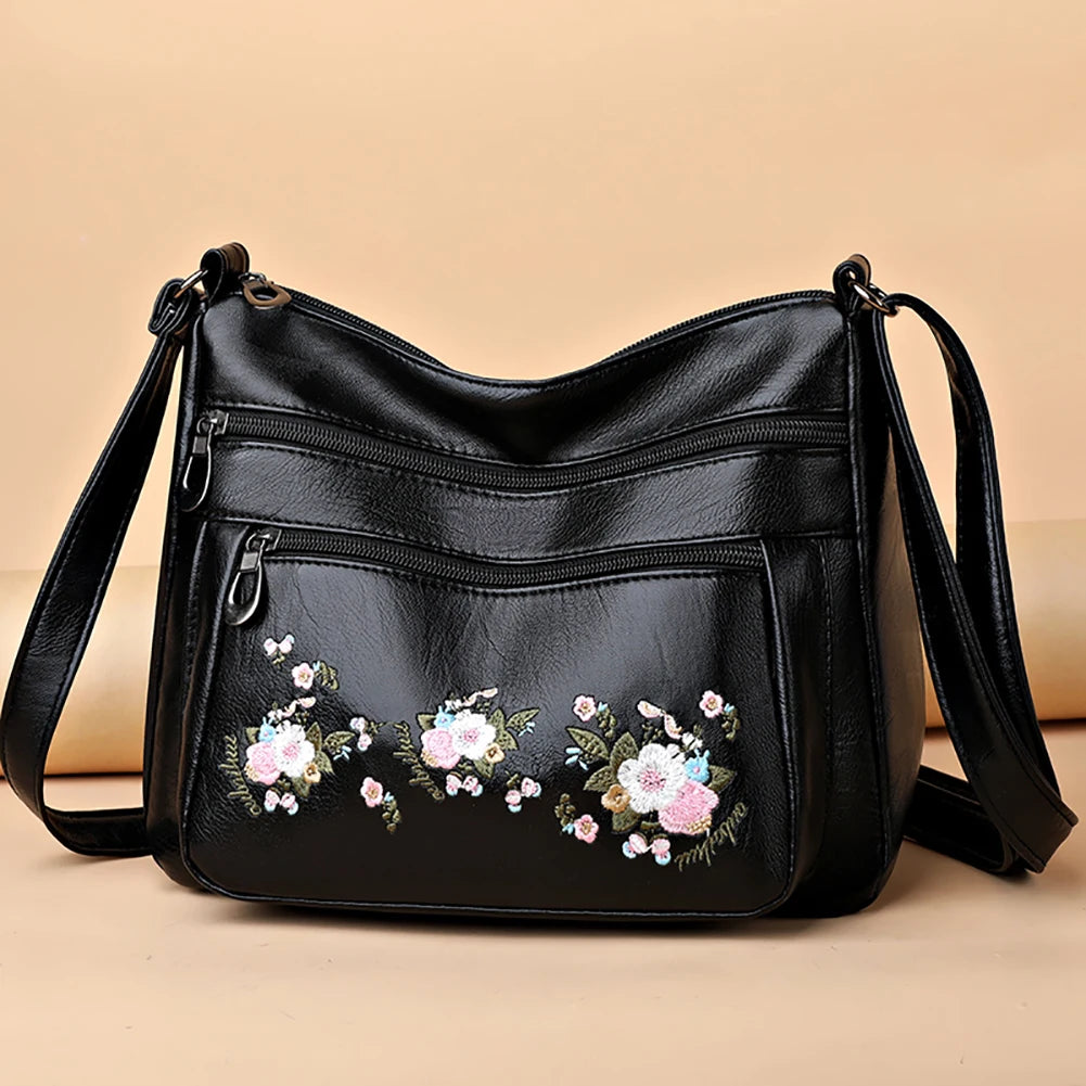 Embroidery Flower Pattern Crossbody Bag for Women Ladies Shoulder Bags