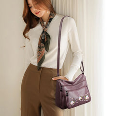 Embroidery Flower Pattern Crossbody Bag for Women Ladies Shoulder Bags