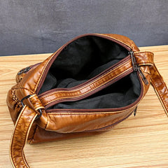 Vintage Brown Crossbody Bag for Women Soft Leather Handbag with Pockets