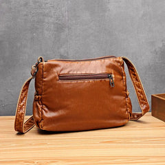 Vintage Brown Crossbody Bag for Women Soft Leather Handbag with Pockets