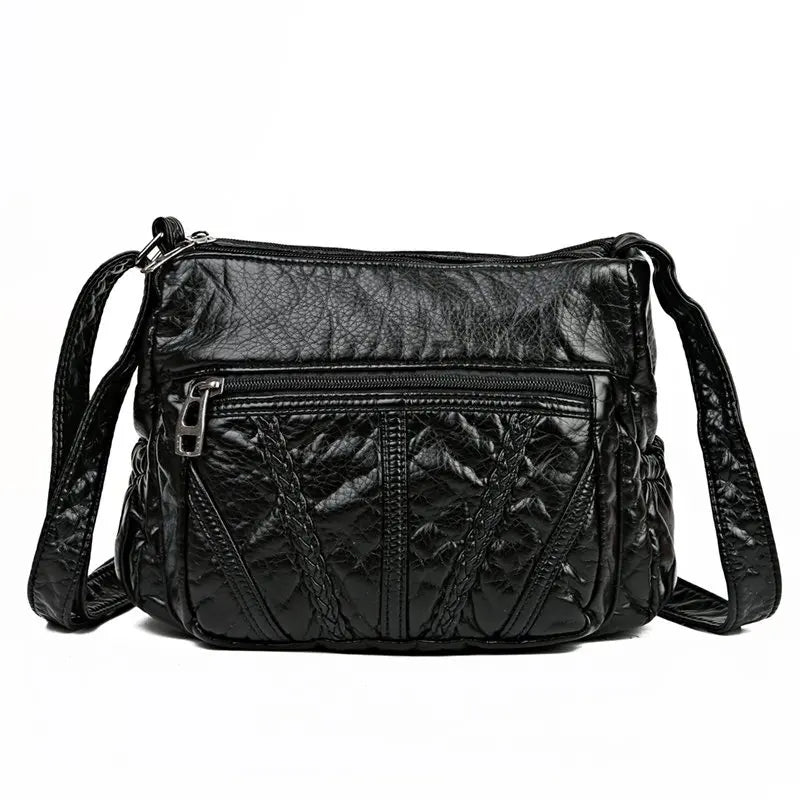 Vintage Brown Crossbody Bag for Women Soft Leather Handbag with Pockets