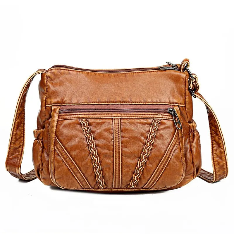 Vintage Brown Crossbody Bag for Women Soft Leather Handbag with Pockets