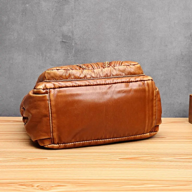Vintage Brown Crossbody Bag for Women Soft Leather Handbag with Pockets