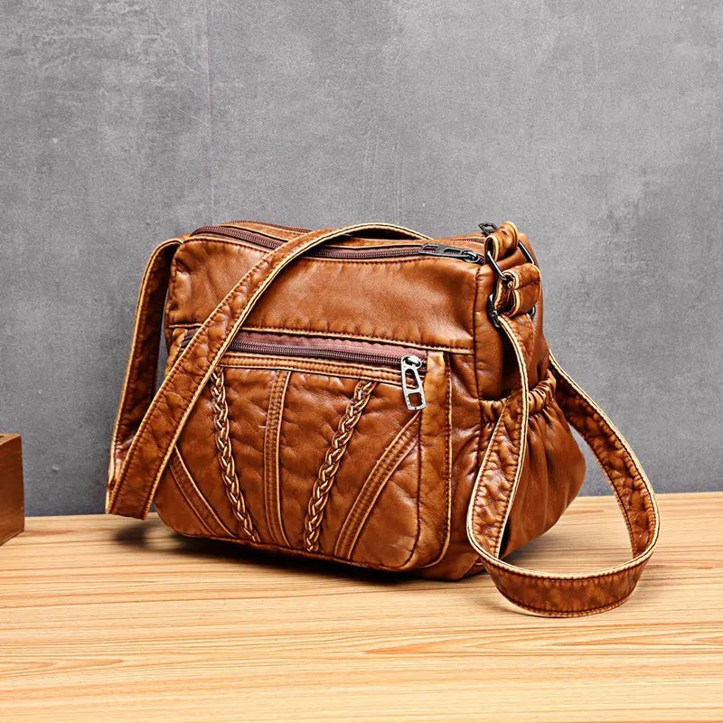 Vintage Brown Crossbody Bag for Women Soft Leather Handbag with Pockets