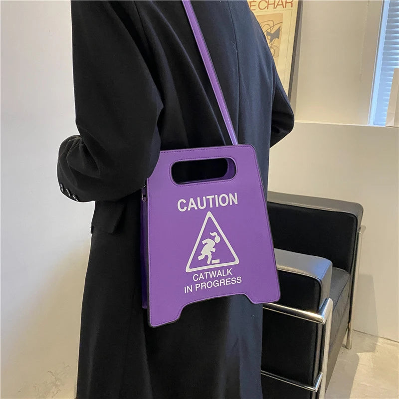 Fluorescence Caution Letters Sign Crossbody Bag for Women