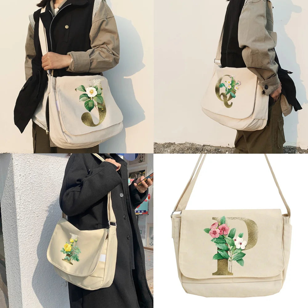 Golden Flower Letter Name Pattern Crossbody Bag for Women