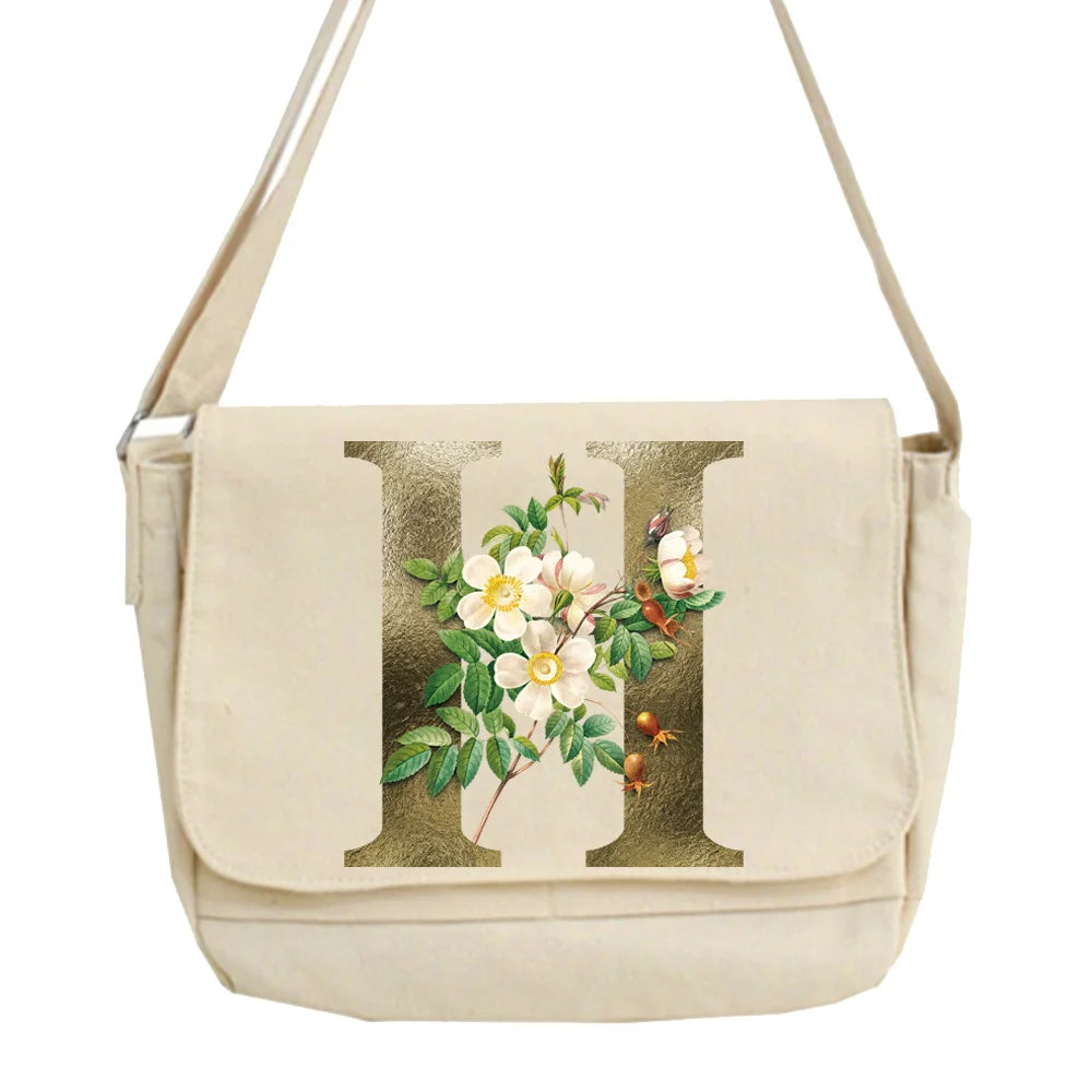 Golden Flower Letter Name Pattern Crossbody Bag for Women