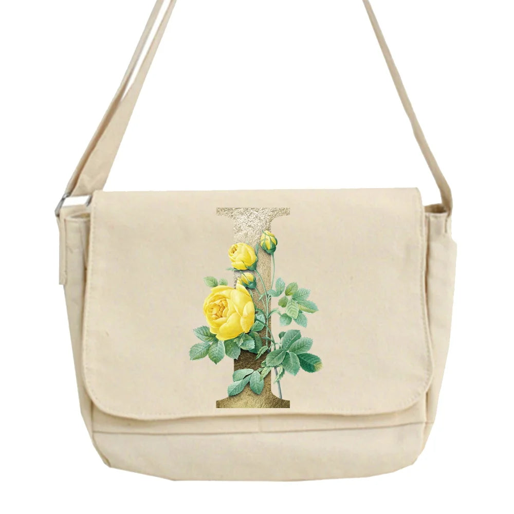 Golden Flower Letter Name Pattern Crossbody Bag for Women