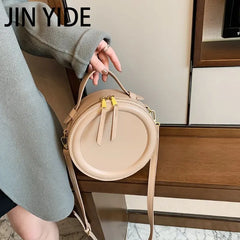 Round Leather Crossbody Bag for Women Small Shoulder Purse Zip Handbag