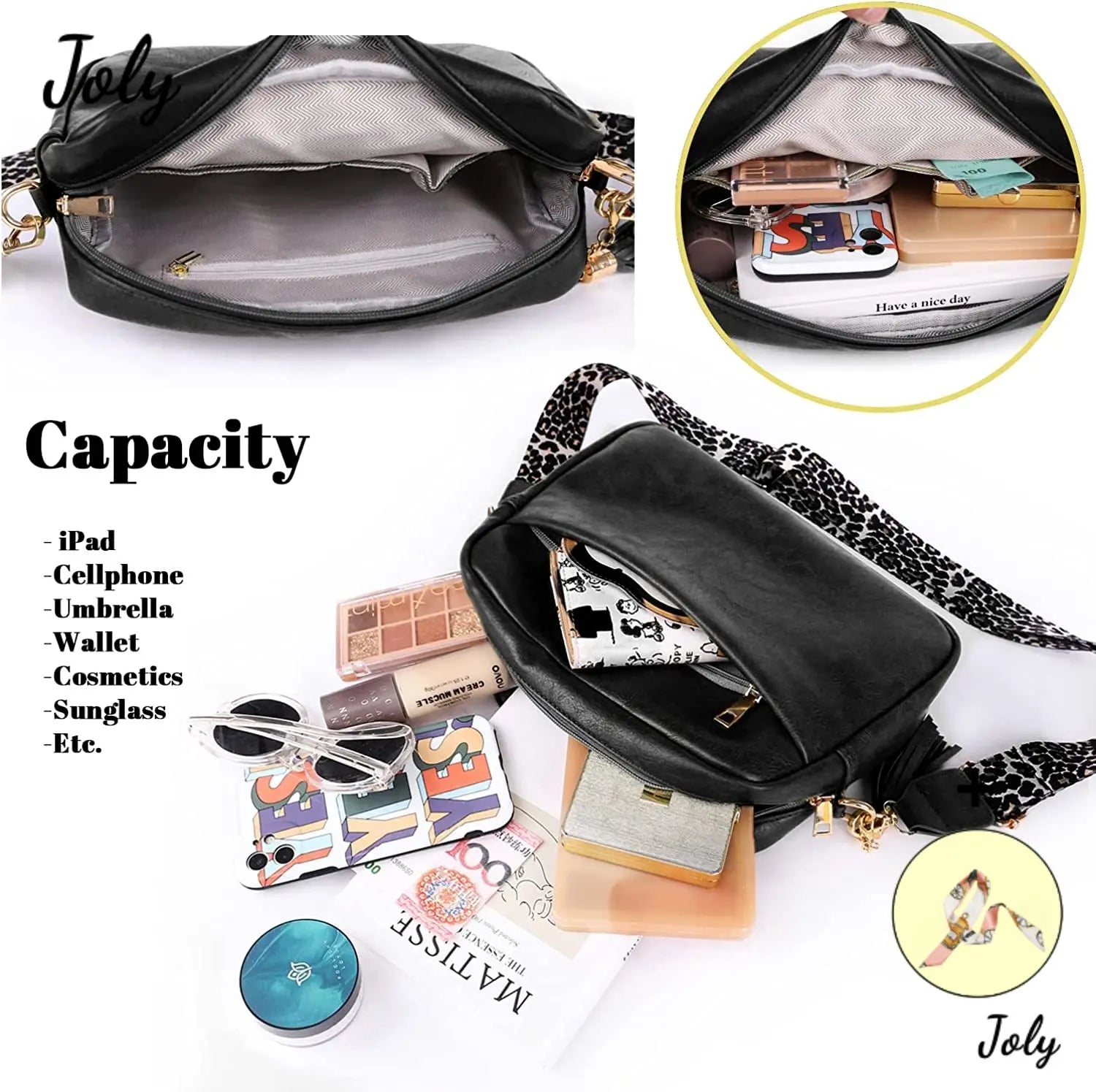Leopard Adjustable Strap Crossbody Bag Vegan Leather Purse Zipped Handbag