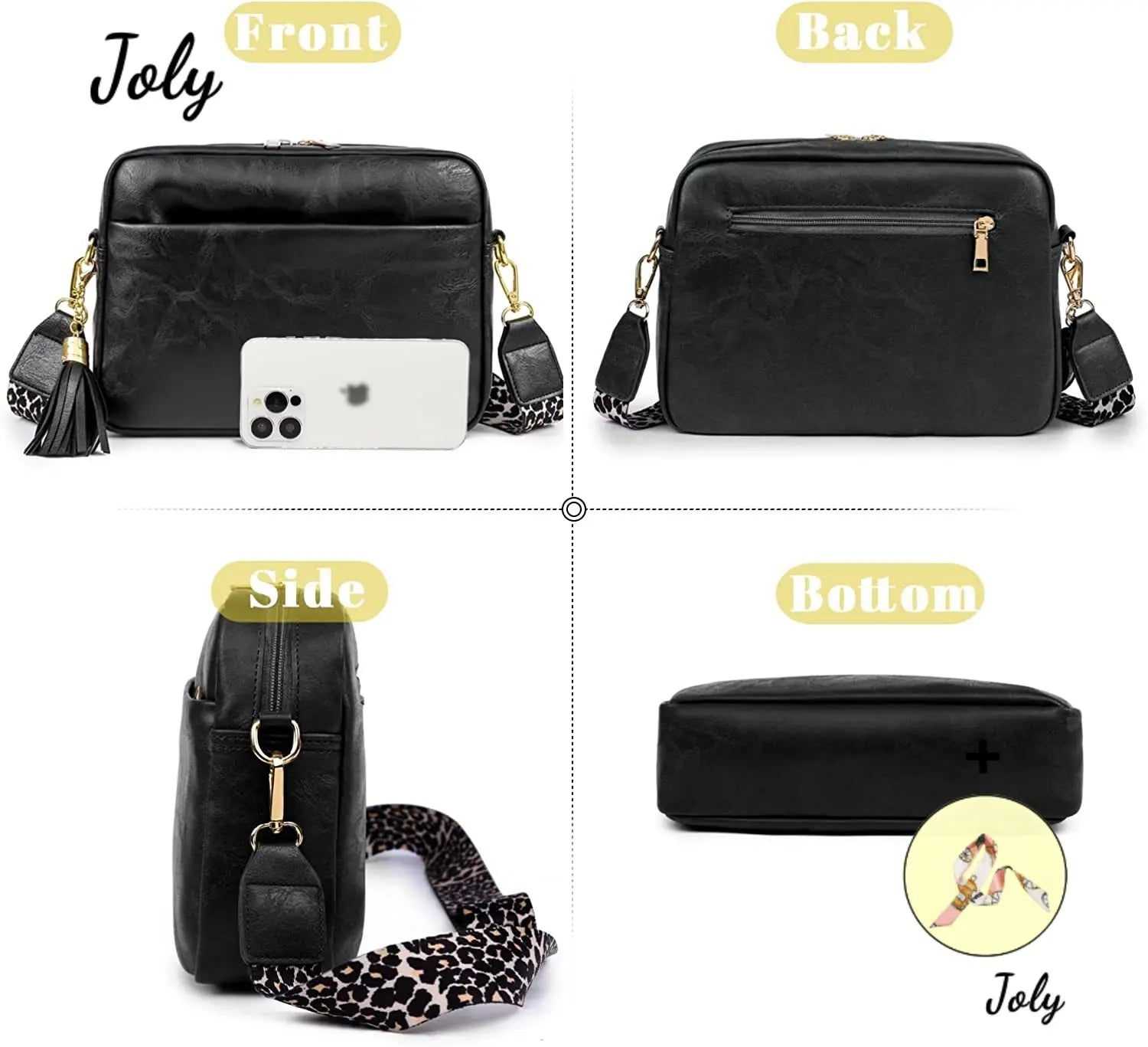 Leopard Adjustable Strap Crossbody Bag Vegan Leather Purse Zipped Handbag