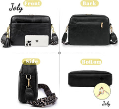 Leopard Adjustable Strap Crossbody Bag Vegan Leather Purse Zipped Handbag