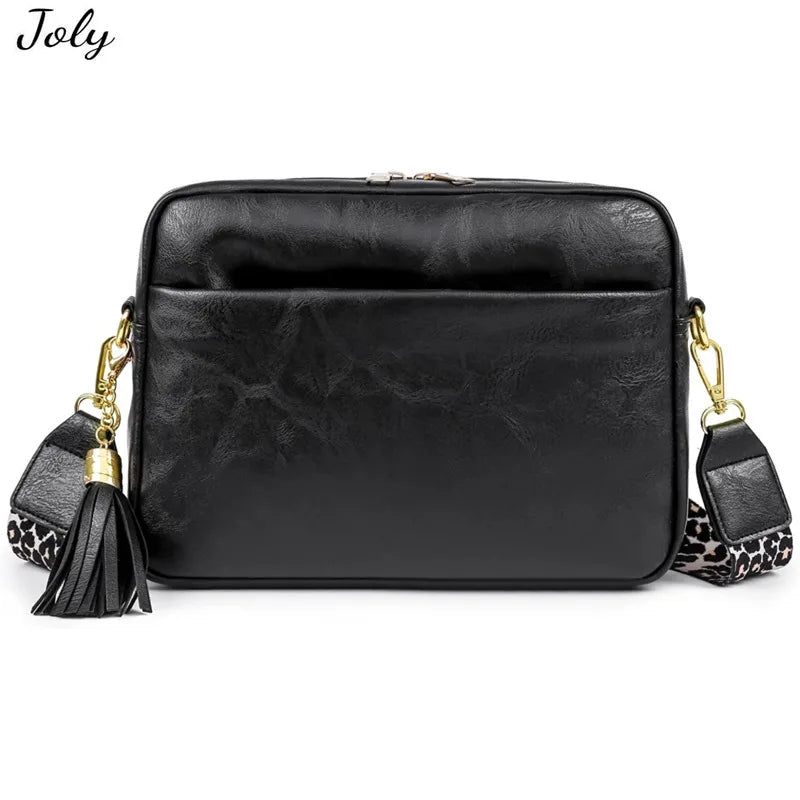 Leopard Adjustable Strap Crossbody Bag Vegan Leather Purse Zipped Handbag
