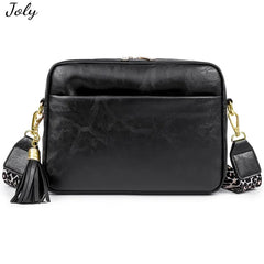 Leopard Adjustable Strap Crossbody Bag Vegan Leather Purse Zipped Handbag