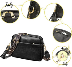 Leopard Adjustable Strap Crossbody Bag Vegan Leather Purse Zipped Handbag