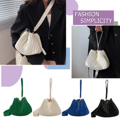 Casual Ladies Crossbody Bag Bucket Shape PU Leather Pleated Zipper Bag