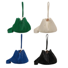 Casual Ladies Crossbody Bag Bucket Shape PU Leather Pleated Zipper Bag