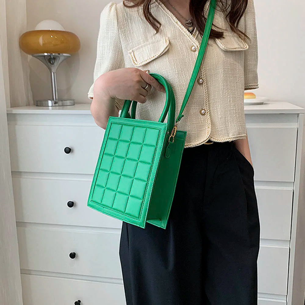 Plaid Pattern Crossbody Bag Women Tote Clutch PU Leather Handbag