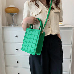 Plaid Pattern Crossbody Bag Women Tote Clutch PU Leather Handbag