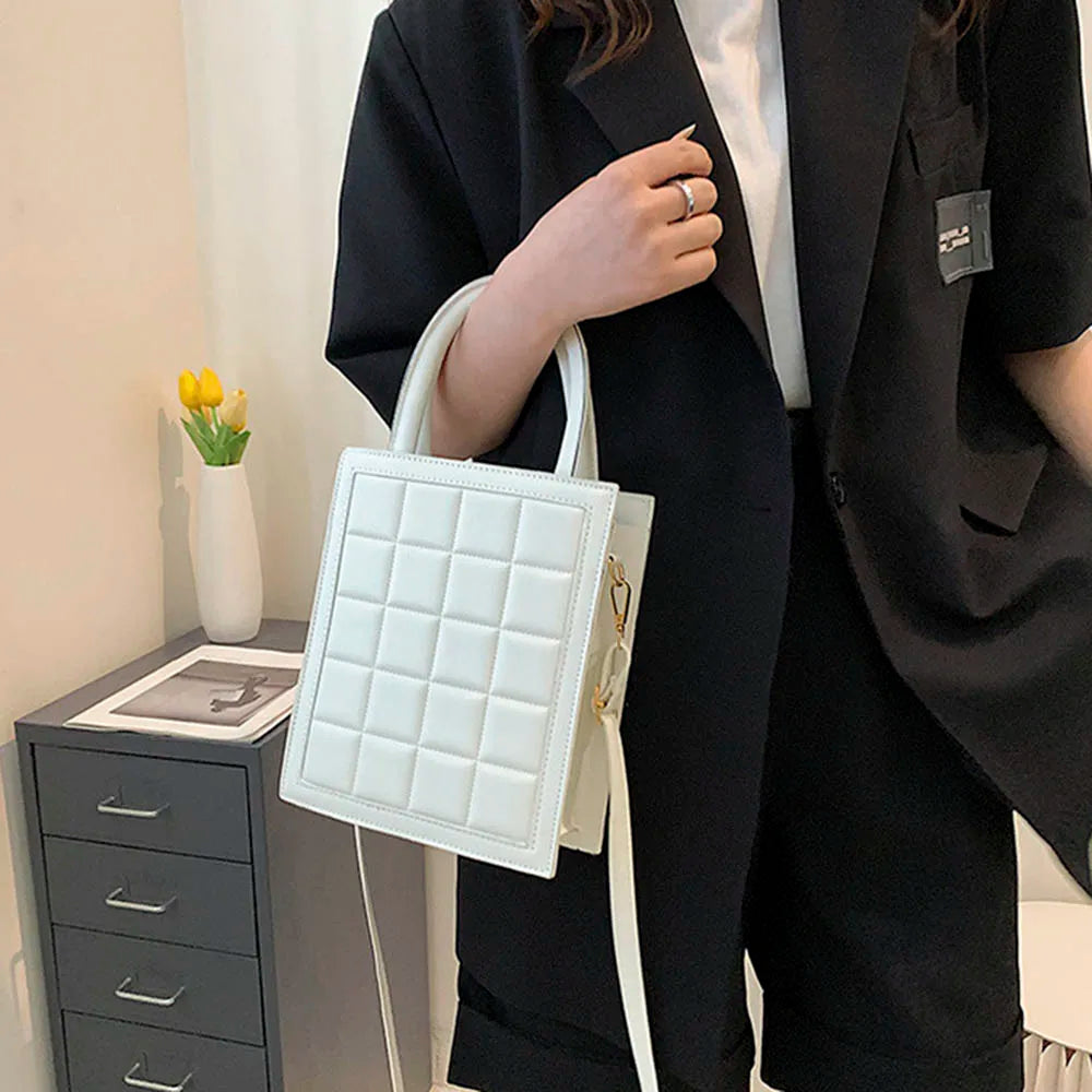 Plaid Pattern Crossbody Bag Women Tote Clutch PU Leather Handbag