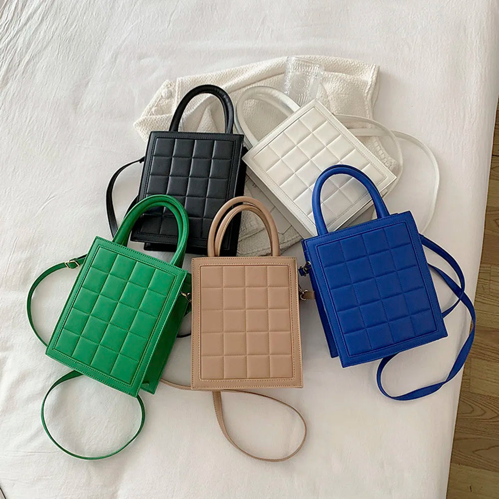 Plaid Pattern Crossbody Bag Women Tote Clutch PU Leather Handbag