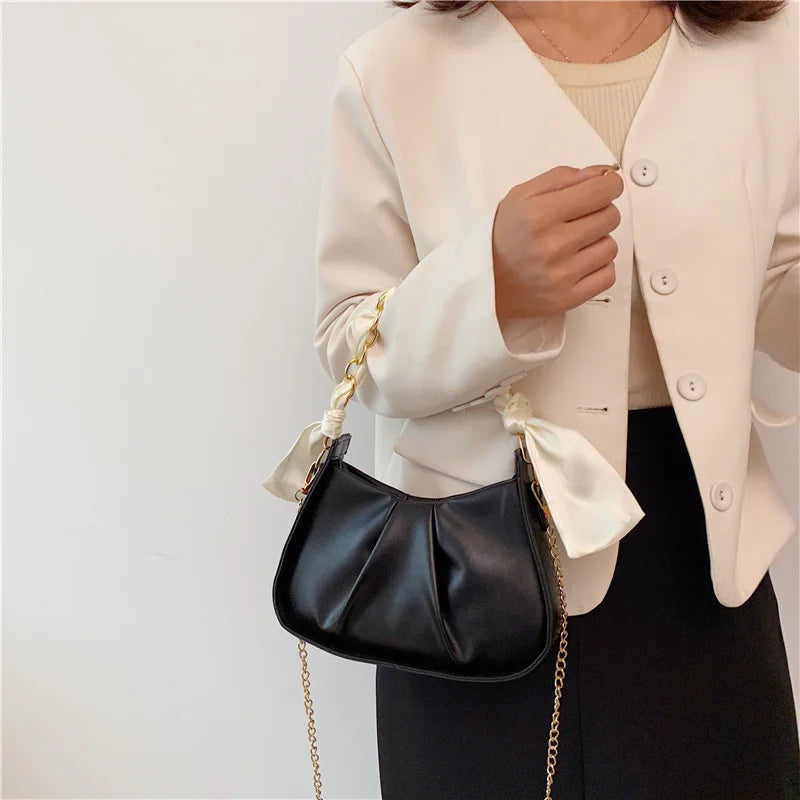Women's Silk Scarf Chain Cloud Bag Crossbody Messenger Purse