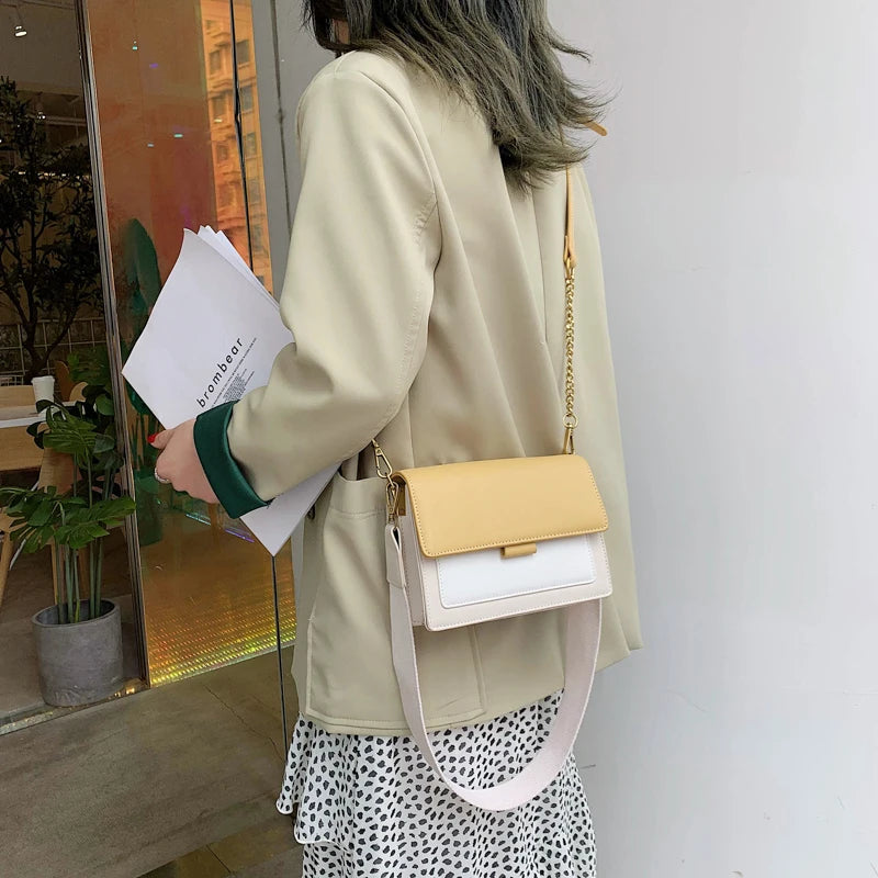 Crossbody Bag Double Shoulder Strap PU Leather Messenger Handbag for Women