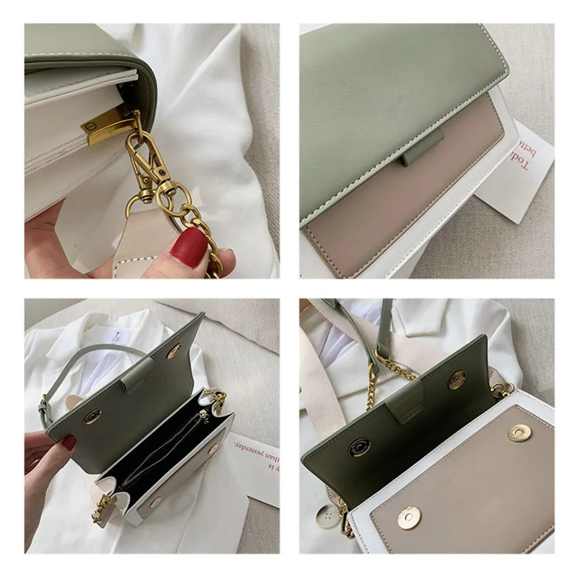 Crossbody Bag Double Shoulder Strap PU Leather Messenger Handbag for Women