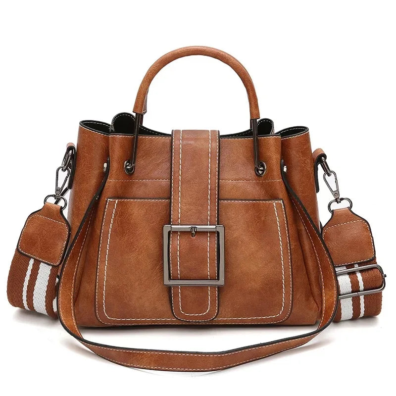 Women Crossbody Bag Leather Flap Messenger Large Capacity Shoulder Handbag