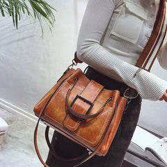 Women Crossbody Bag Leather Flap Messenger Large Capacity Shoulder Handbag