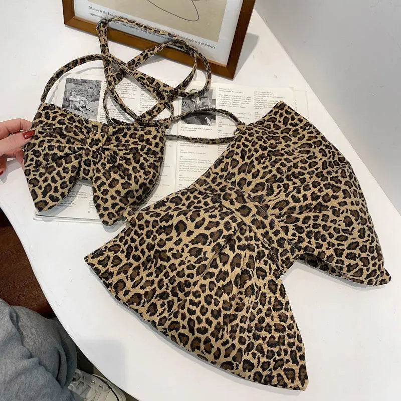 Crossbody Bags Women Bow Leopard OL Canvas Street Shopping Style Handbags