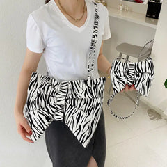 Crossbody Bags Women Bow Leopard OL Canvas Street Shopping Style Handbags
