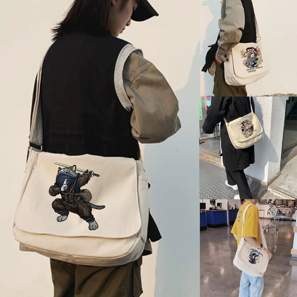 Samurai Pattern Crossbody Bag Women Large Capacity Messenger Shoulder Purse Hand