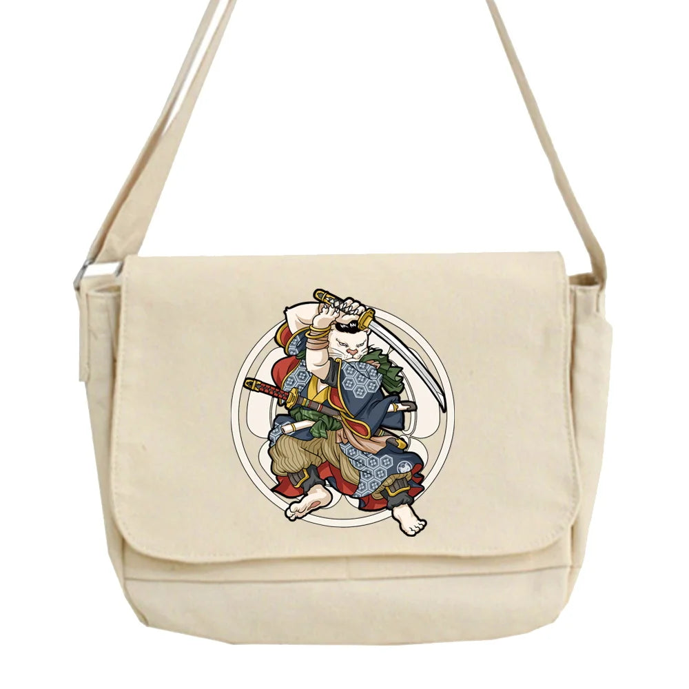 Samurai Pattern Crossbody Bag Women Large Capacity Messenger Shoulder Purse Hand