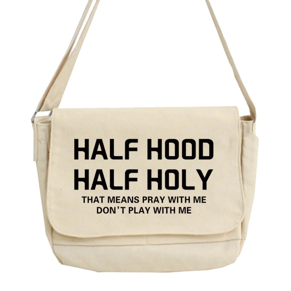 Large Capacity Crossbody Bag for Women Text Pattern Shopper Purse
